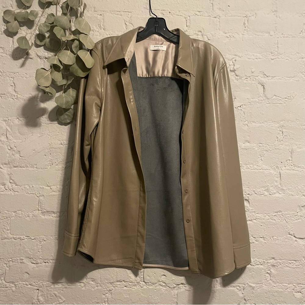 Aritzia Babaton Khaki Tan Pelli Vegan Leather Shirt Jacket